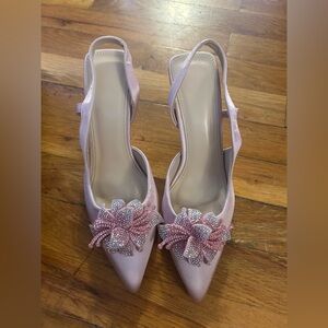 SHEIN Pink Slingback Heels with Crystal Floral Accent